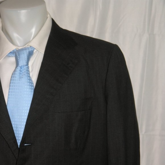 Taji Loro Piana Super 130 Taupe Stripe Bespoke Three Button Suit 44R